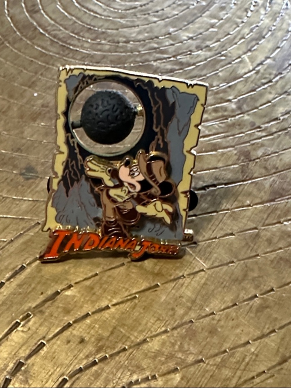Disney Indiana Jones Adventure Mickey Mouse & Spinning Boulder Enamel Pin
